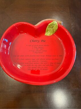 Cherry Pie Ceramic  Dish - Red with Green Leaf